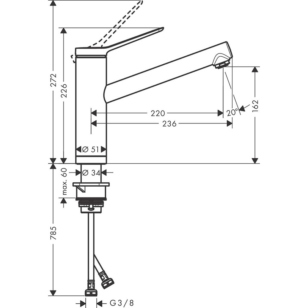 Смеситель HANSGROHE Zesis M33 KM150 Tilt Function Chrome (74805000) Назначение для кухонной мойки