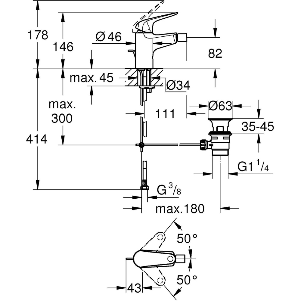 Змішувач для біде GROHE Swift неповоротний (24332001) Принцип змішування одноважільний