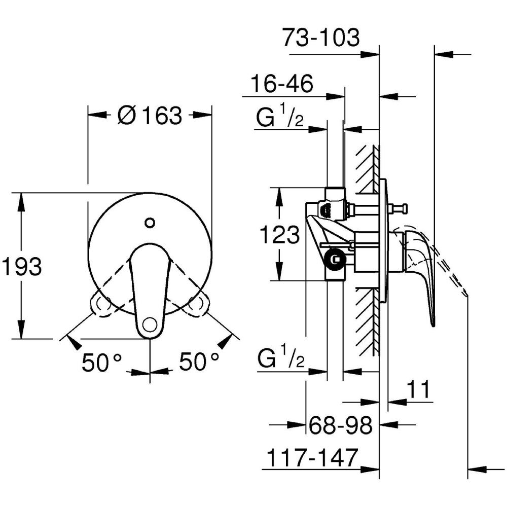 Змішувач для ванної кімнати GROHE Swift прихованого монтажу Підведення 1/2" (13)