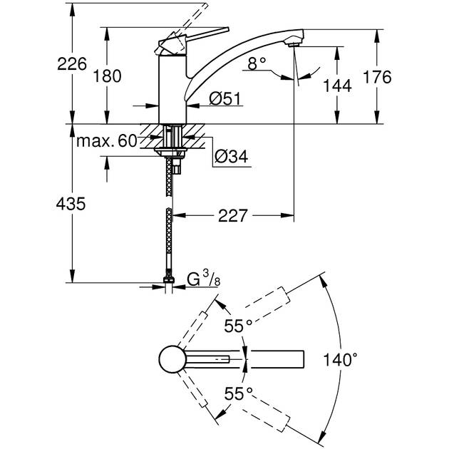Змішувач GROHE Swift 22,7см хром (30358000) Спосіб монтажу врізний