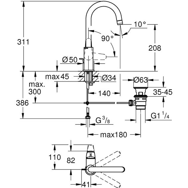Змішувач GROHE Swift L 14см хром (24330001) Спосіб монтажу врізний