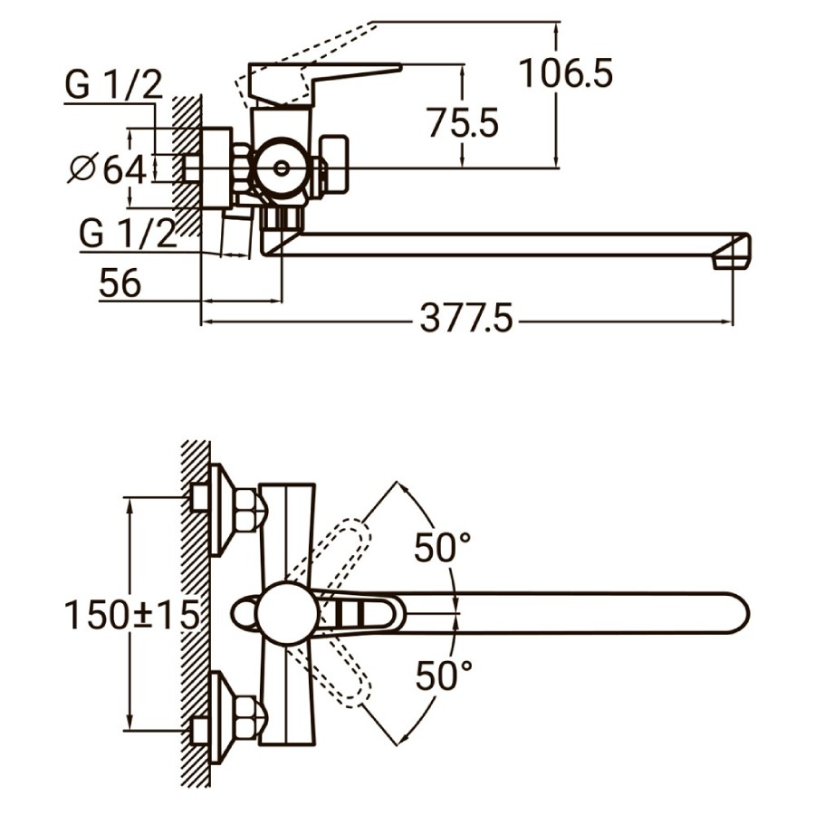 Смеситель для ванной AQUATICA HK-2C230C (9732220) Подвод 1/2" (13)