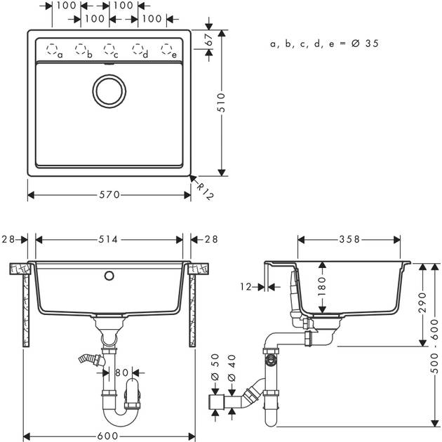 Мийка HANSGROHE S52 S520-F510 (43359290) Спосіб монтажу врізний