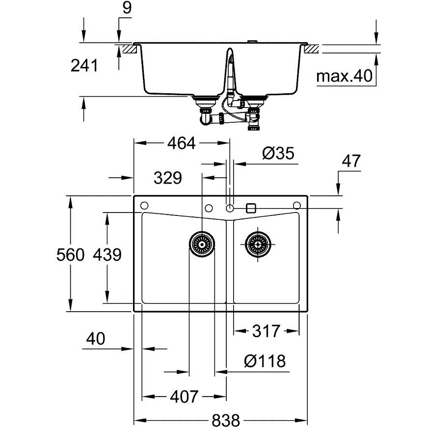 Мойка GROHE K700 (31657AP0) Способ монтажа под столешницу