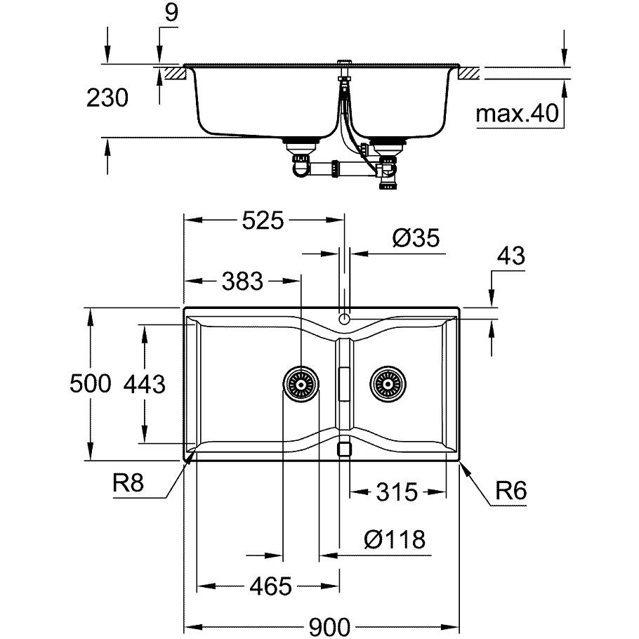 Мийка GROHE K700 (31658AT0) Форма прямокутна