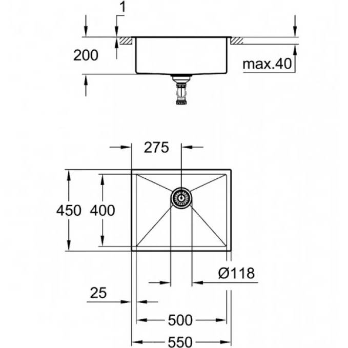 Мойка GROHE K700 (31726SD0) Способ монтажа встык