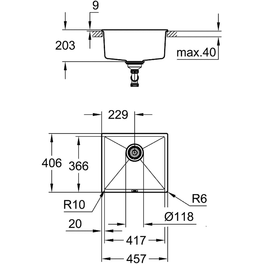 Мийка GROHE K700U 457x406x203мм Чорний граніт (31653AP0) Спосіб монтажу накладний