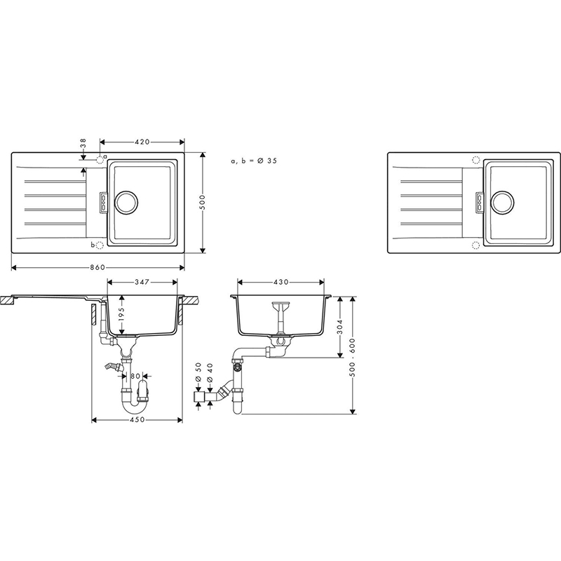 Мойка HANSGROHE S520-F345 + смеситель Zesis M33 Gray Stone (43356800) Способ монтажа врезной