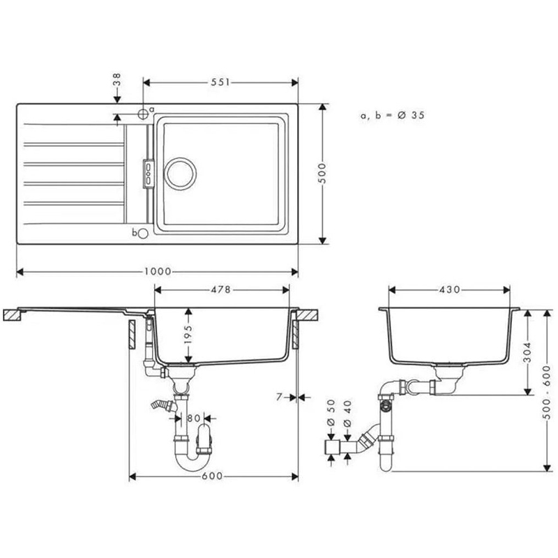 Мойка HANSGROHE S520-F480 + смеситель Focus M41 + дозатор A41 Gray Stone (43358400) Способ монтажа врезной