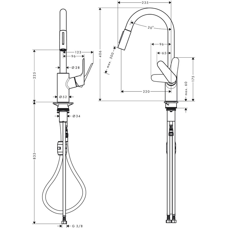 Мийка HANSGROHE S520-F480 + змішувач Focus M41 + дозатор A41 Black Graphite (43358600) Форма прямокутна