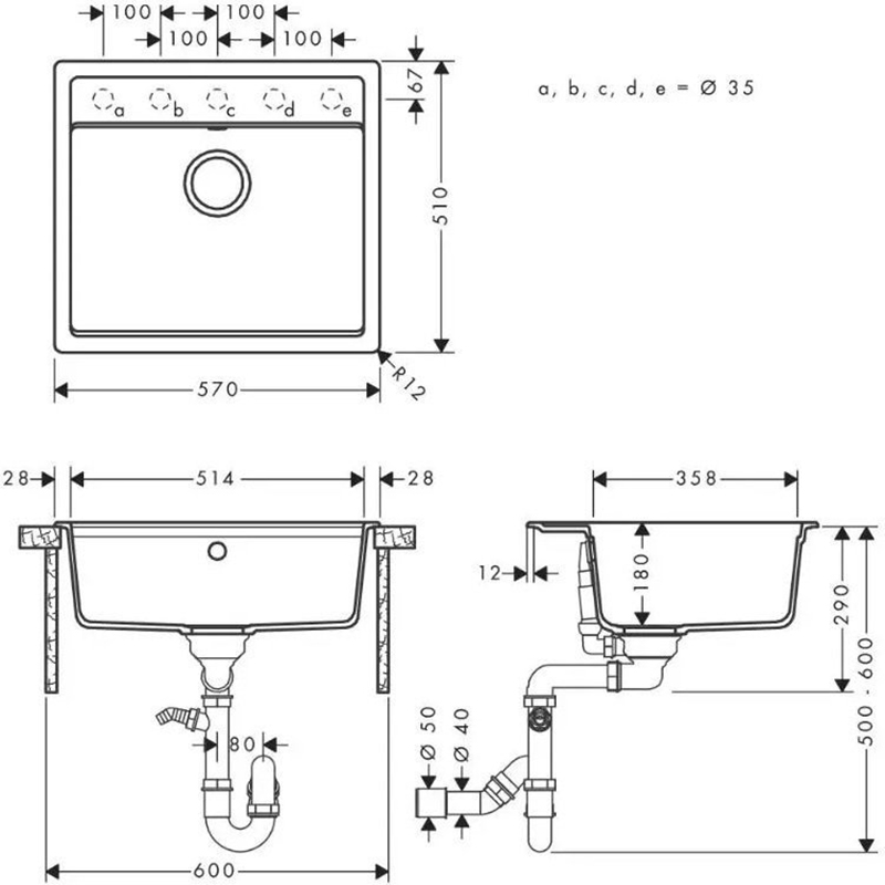 Мийка HANSGROHE S520-F510 + змішувач Talis M54 Gray Stone (43359800) Спосіб монтажу врізний