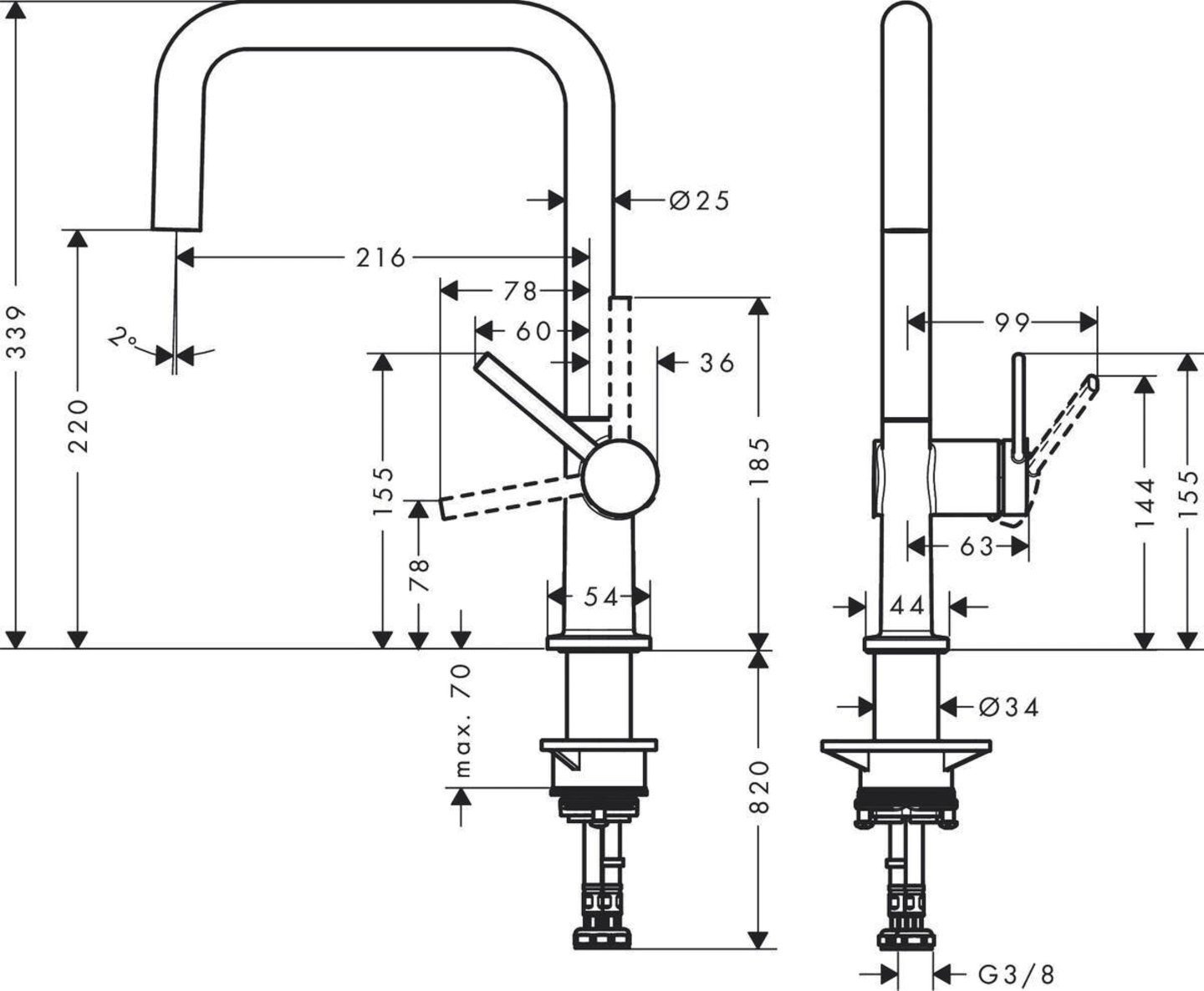 Мийка HANSGROHE S520-F510 + змішувач Talis M54 Black Graphite (43359670) Форма прямокутна