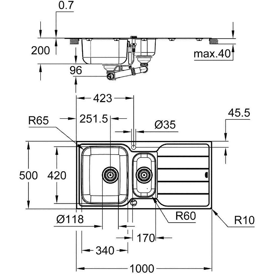 Мийка GROHE K500 (31572SD1) Фактура нержавіючої сталі матова