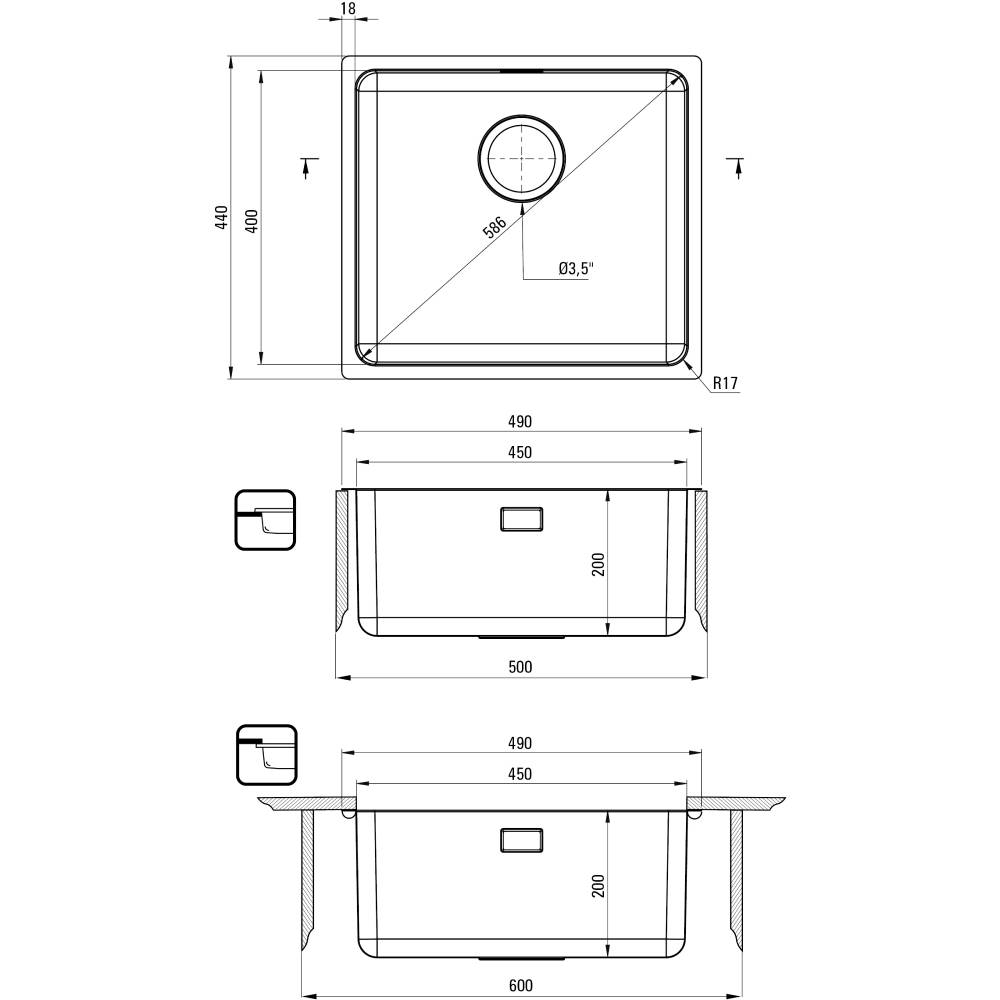 Мойка Deante Egeria Brushed Steel (ZPE_010D) Форма прямоугольная