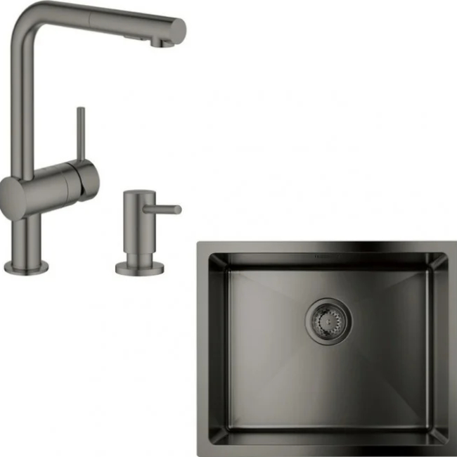 Мойка GROHE K700U + смеситель Minta 30274AL0 + дозатор Cosmopolitan 40535AL0 Graphite Dark Matte (31574AL274)