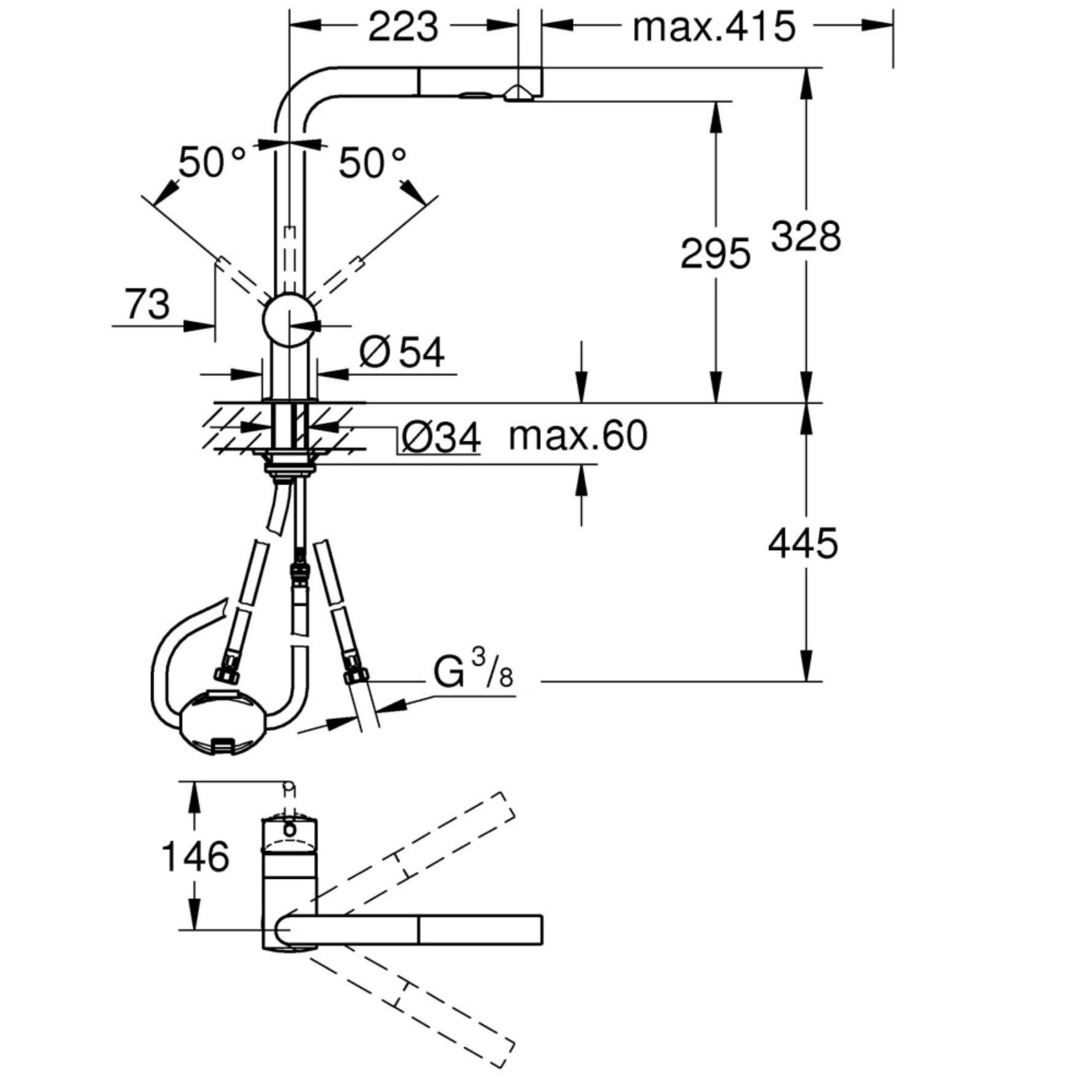 Фото Мийка GROHE K700U + змішувач Minta 30274GN0 + дозатор Cosmopolitan 40535GN0 Matte Cool Sunrise (31574GN274)