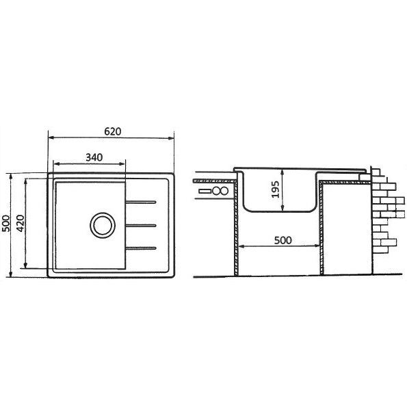 Мойка BORGIO PRM-620x500 терра Способ монтажа врезной