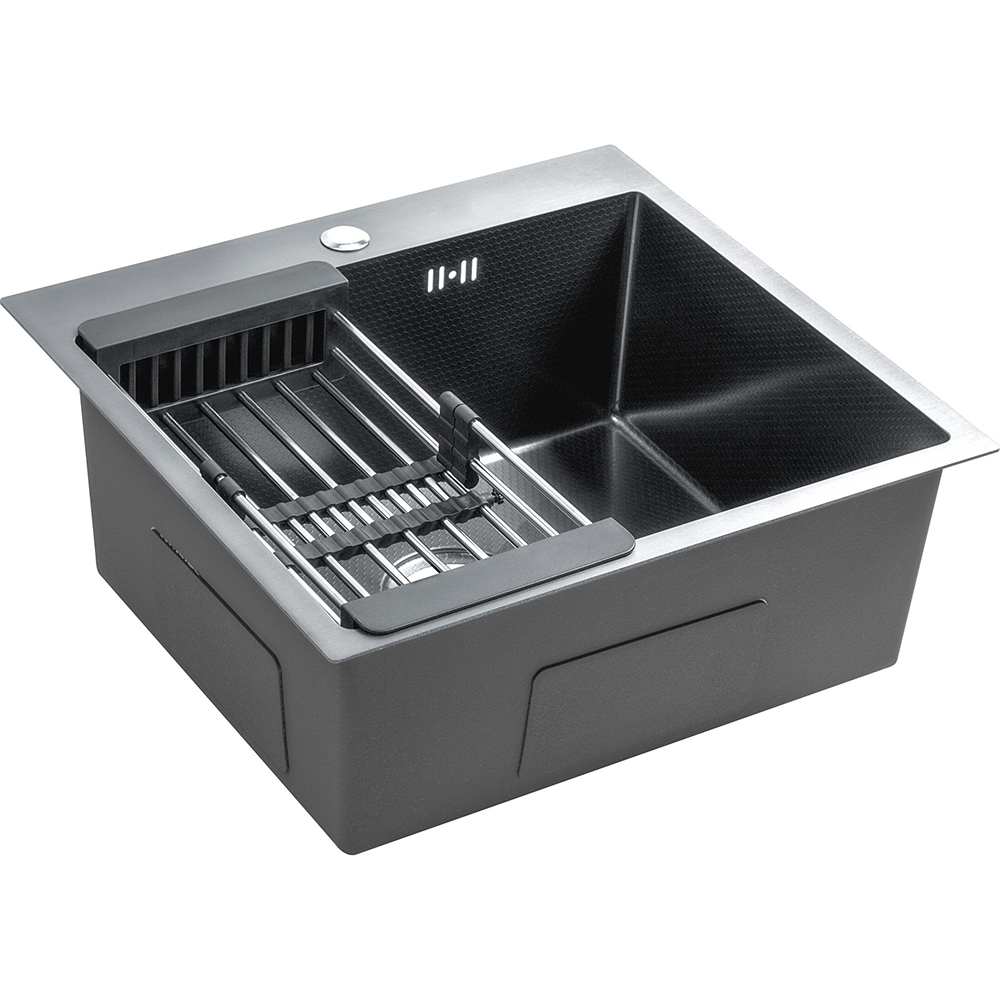 Мойка GUNTER & HAUER Mindel 4522 Black Honey Дополнительно Black PVD; Honeycomb поверхность; без крыла; сифон; раздвижная решетка