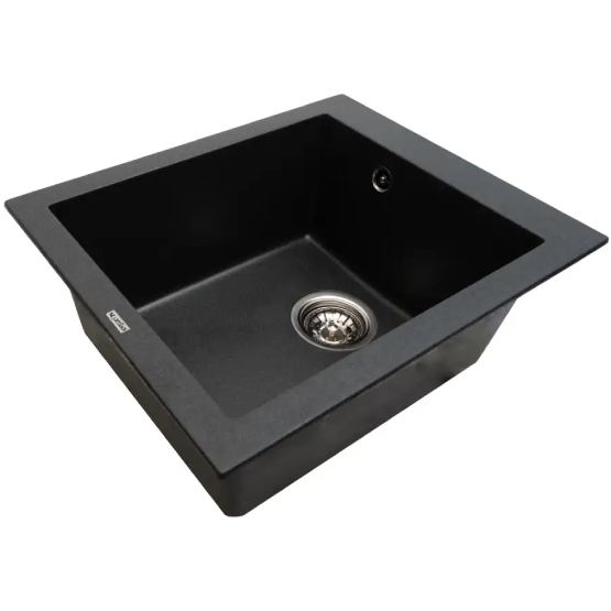 Мийка VENTOLUX Amore BLACK MATT QUARTZ Додатково фрезерування з трьох сторін для встановлення крана, дизайн з вкрапленням