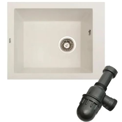 Мийка VENTOLUX Amore WHITE QUARTZ Додатково фрезерування з трьох сторін для встановлення крана, дизайн з вкрапленням