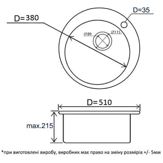 Мийка VENTOLUX FABIA GRAY QUARTZ Спосіб монтажу врізний