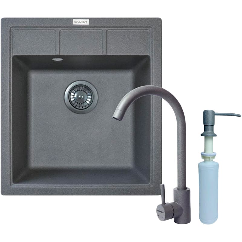 Мойка ADAMANT Brick Gray + смеситель + дозатор (4824296209704)