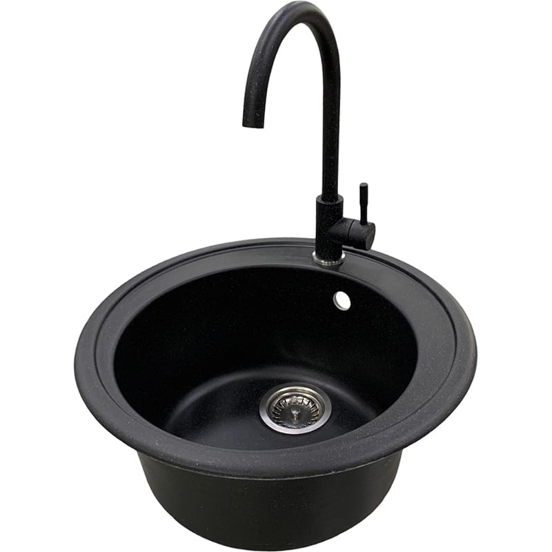 Мийка ADAMANT Sun Black + змішувач (4824296910103) Додатково технологія Solid Surface; Термостійка, що витримує високу температуру до 280°С