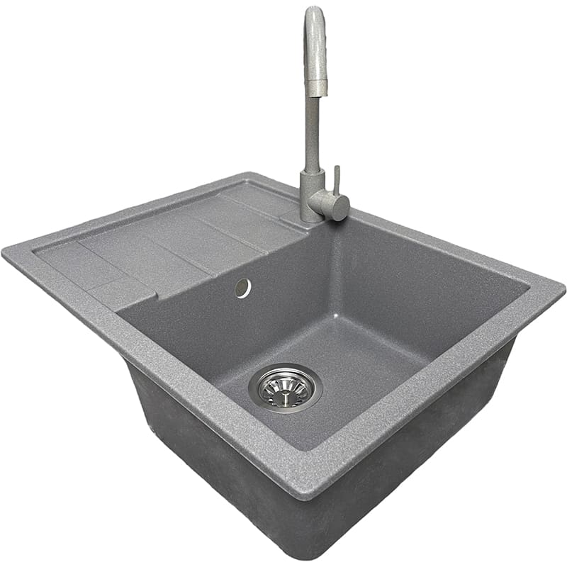 Мойка ADAMANT Anila Gray + смеситель (182496910304) Дополнительно Технология Solid Surface; Термостойкая, выдерживающая высокие температуры до 280°С