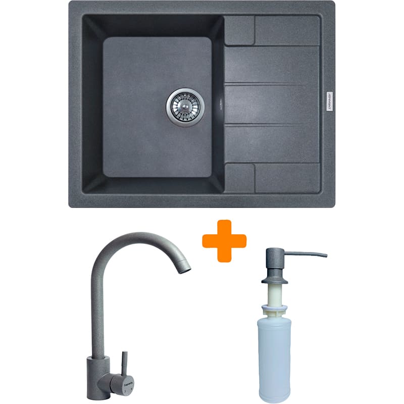 Мийка ADAMANT Anila Gray + змішувач + дозатор (182496900304)