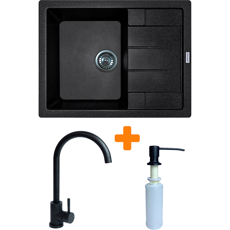 Мийка ADAMANT Anila Black + змішувач + дозатор (182496900303)