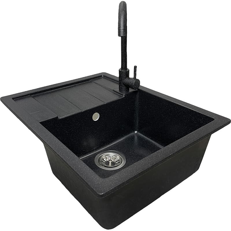 Мийка ADAMANT Anila Black + змішувач + дозатор (182496900303) Додатково технологія Solid Surface; Термостійка, що витримує високу температуру до 280°С