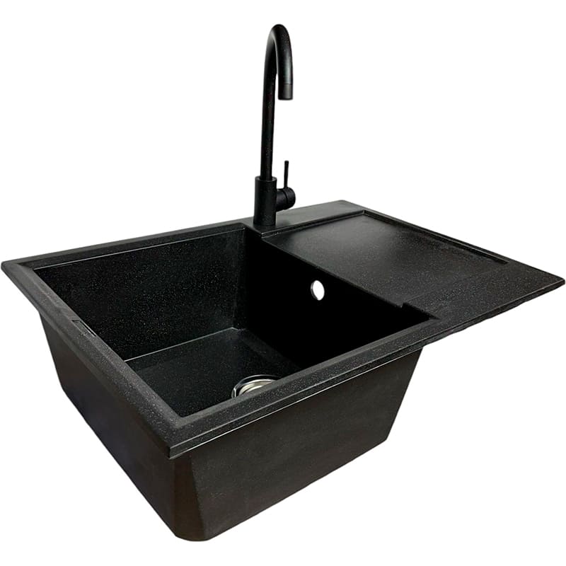 Мойка ADAMANT Horizon Medium Black + смеситель (4824296104403) Дополнительно Технология Solid Surface; Термостойкая, выдерживающая высокие температуры до 280°С