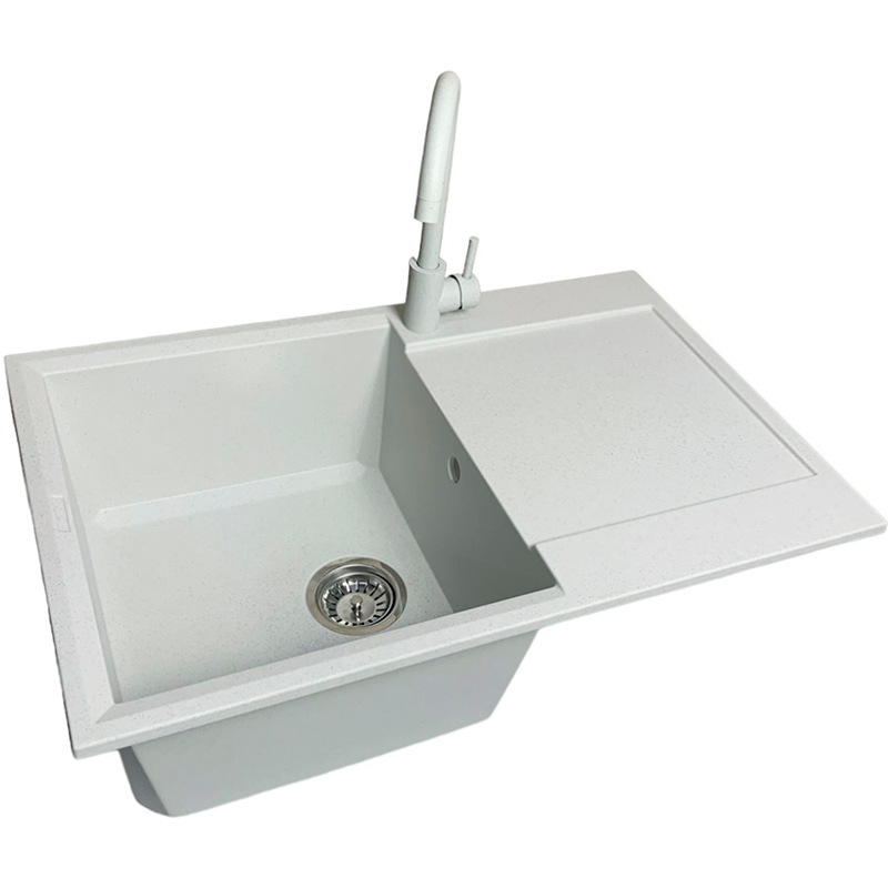 Мойка ADAMANT Horizon Old stone + смеситель + дозатор + ополаскиватель стаканов + коландер (4824296106310) Дополнительно Технология Solid Surface; Термостойкая, выдерживающая высокие температуры до 280°С