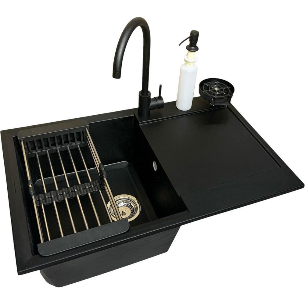 Мойка ADAMANT Horizon Aнтрацит + смеситель + дозатор + ополаскиватель стаканов + коландер (4824296106315)