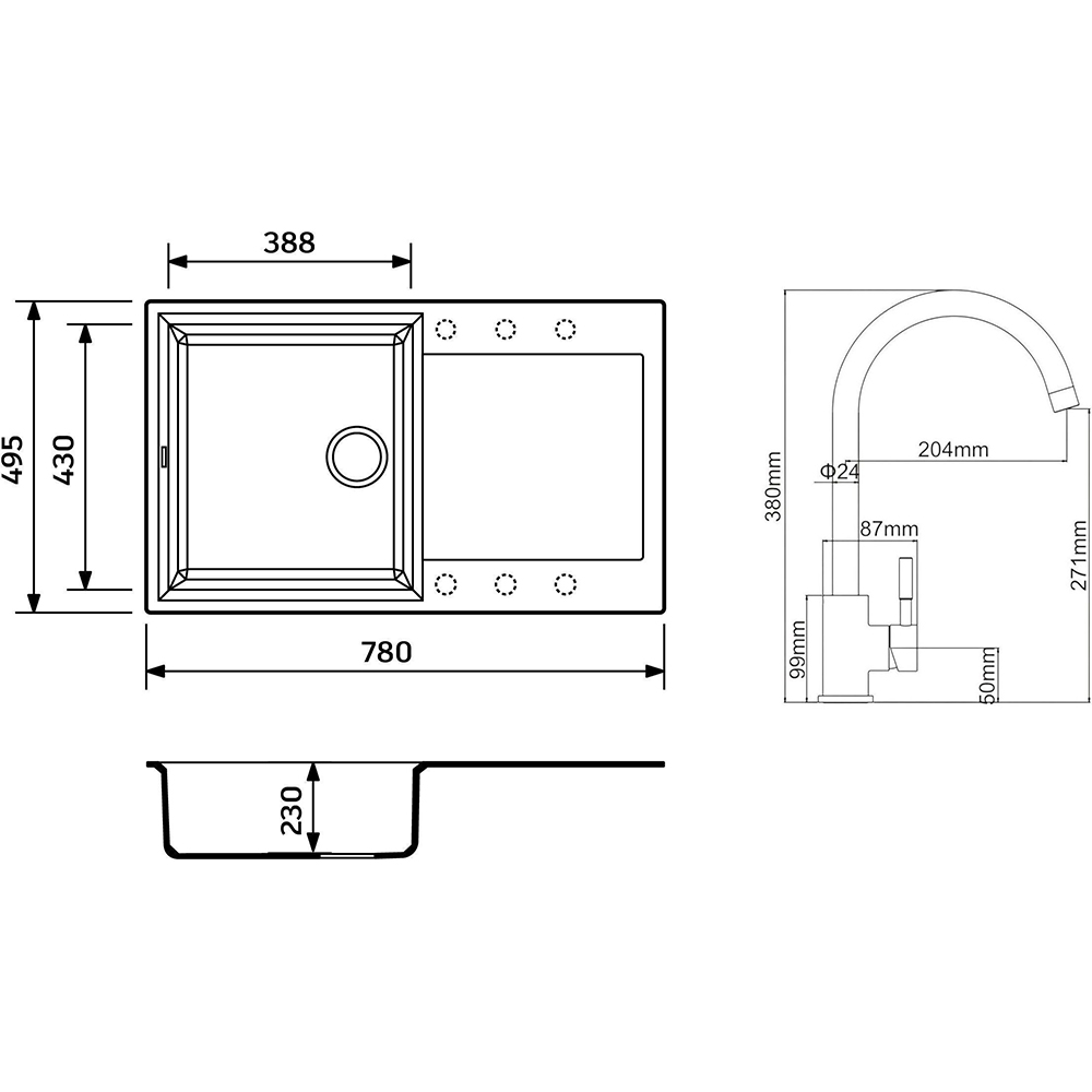 Мойка ADAMANT Horizon Серый + смеситель (1824296911504) Способ монтажа врезной
