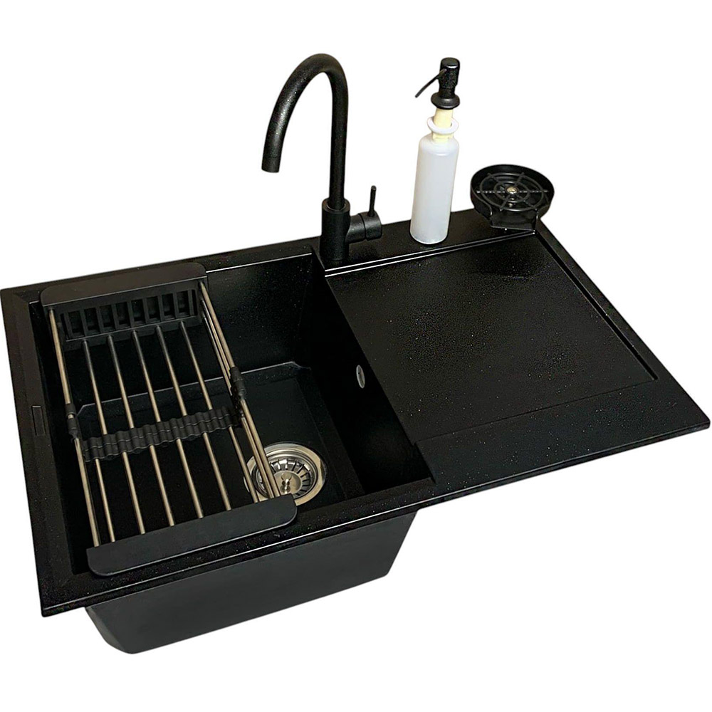 Мойка ADAMANT Черный + смеситель + дозатор + ополаскиватель стаканов (4824296106303)