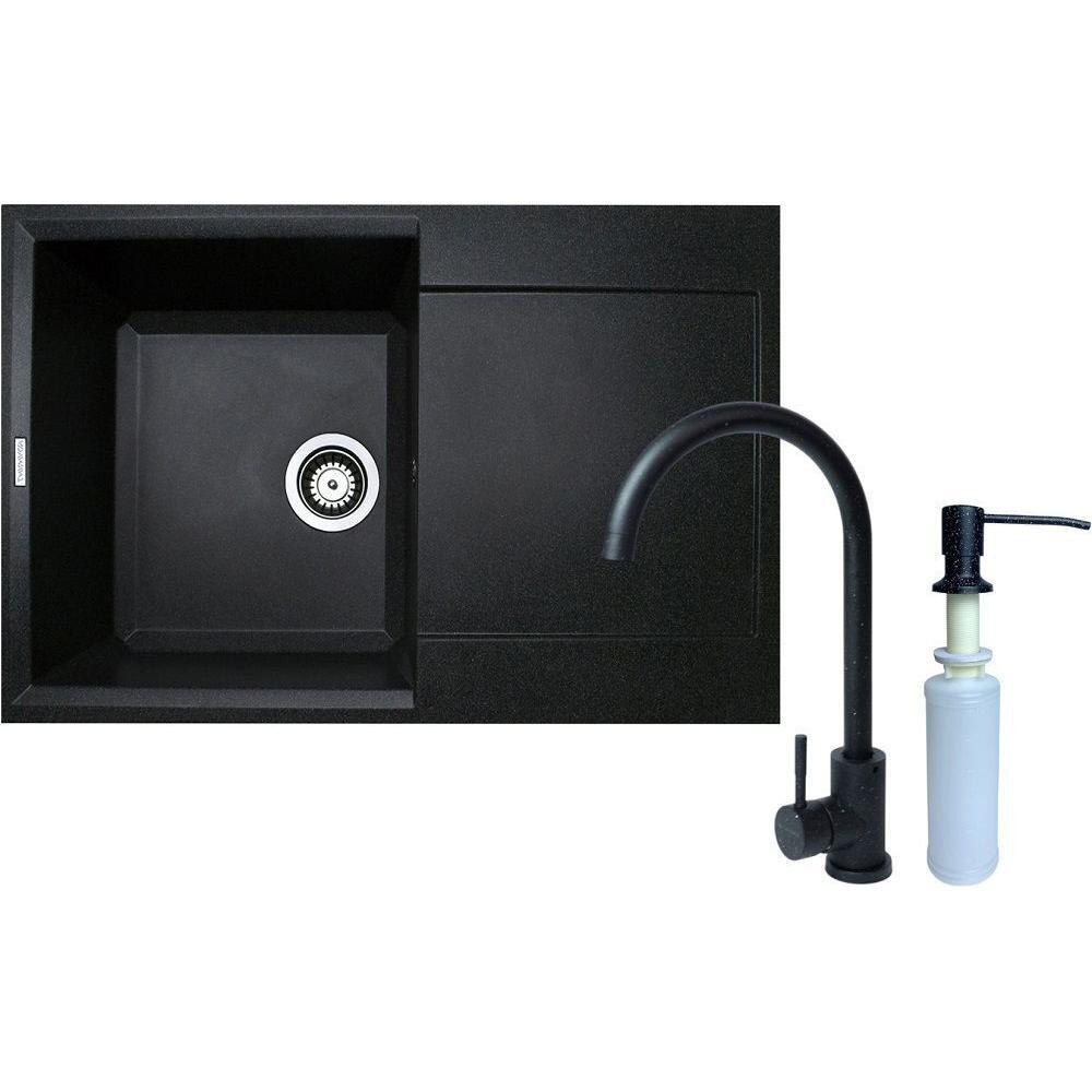Мойка ADAMANT Horizon Черный + смеситель + дозатор (1824296901503)