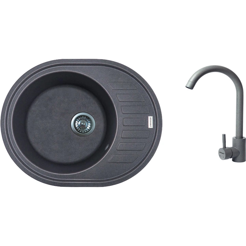 Мойка ADAMANT Ovum Серый + смеситель (1824296910404)