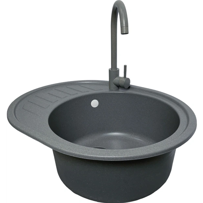 Мойка ADAMANT Ovum Серый + смеситель (1824296910404) Дополнительно технология Solid Surface; термостойкая, выдерживающая высокие температуры до 280°С