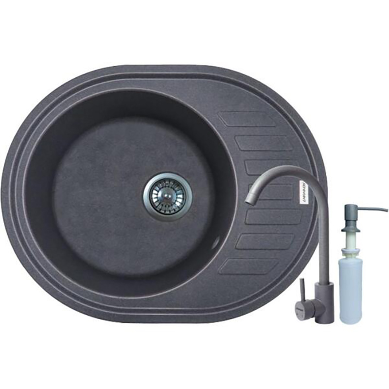 Мийка ADAMANT Ovum Сірий + змішувач + дозатор (1824296900404)