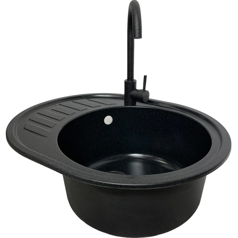 Мийка ADAMANT Ovum Чорний + змішувач (1824296910403) Додатково технологія Solid Surface; термостійка, що витримує високі температури до 280 ° С