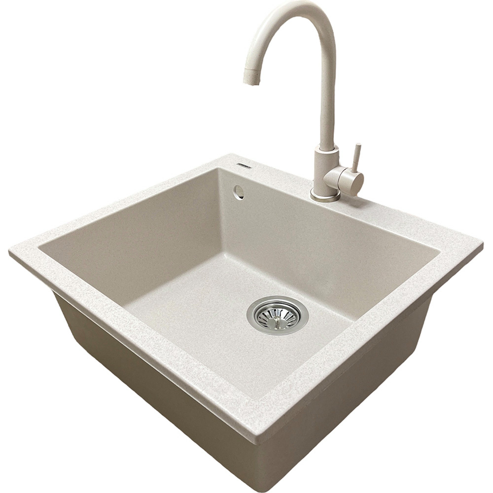 Мийка ADAMANT Univer Avena + змішувач + дозатор (4824296902106) Додатково технологія Solid Surface; термостійка, що витримує високі температури до 280 ° С