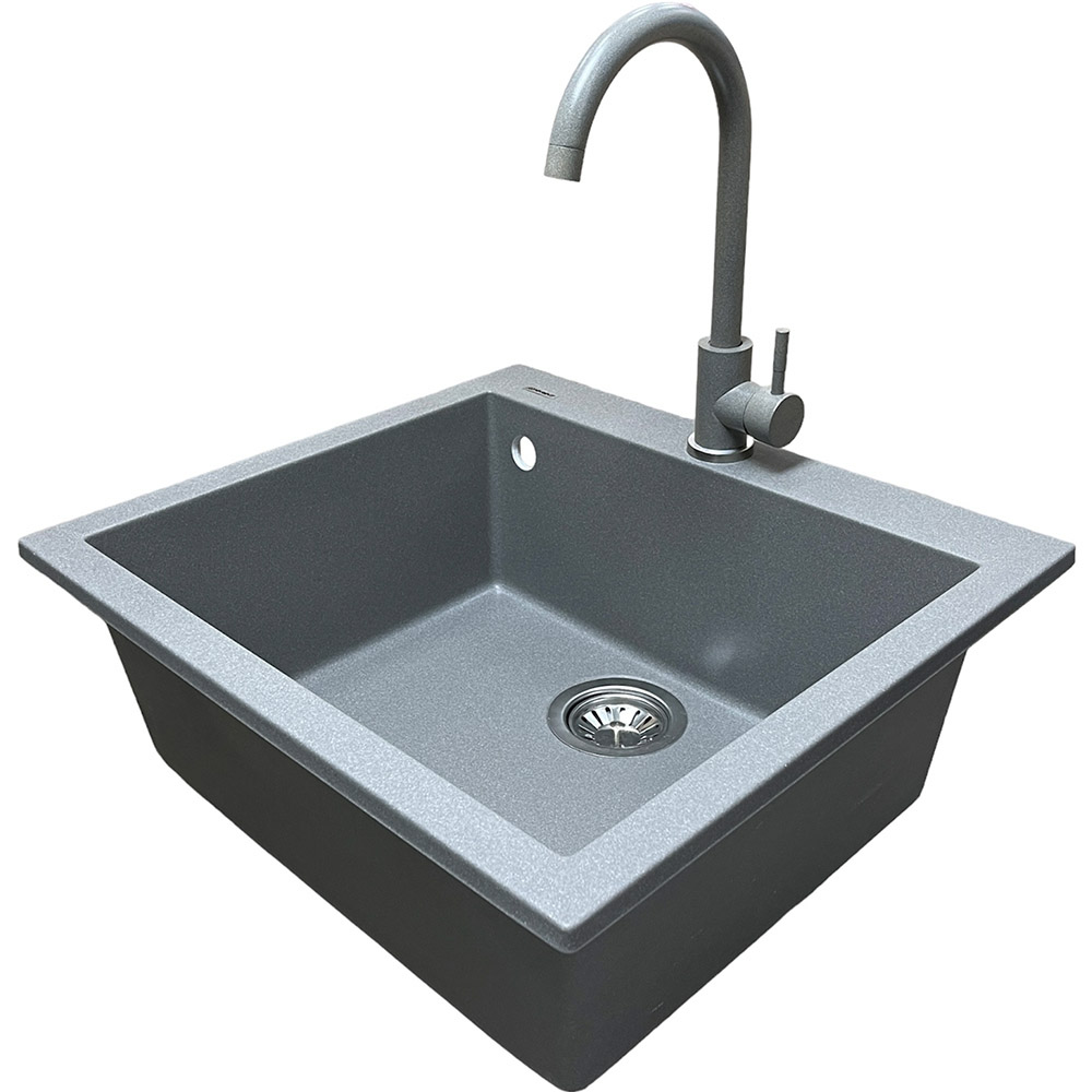 Мийка ADAMANT Univer Сірий + змішувач (4824296912104) Додатково технологія Solid Surface; термостійка, що витримує високі температури до 280 ° С