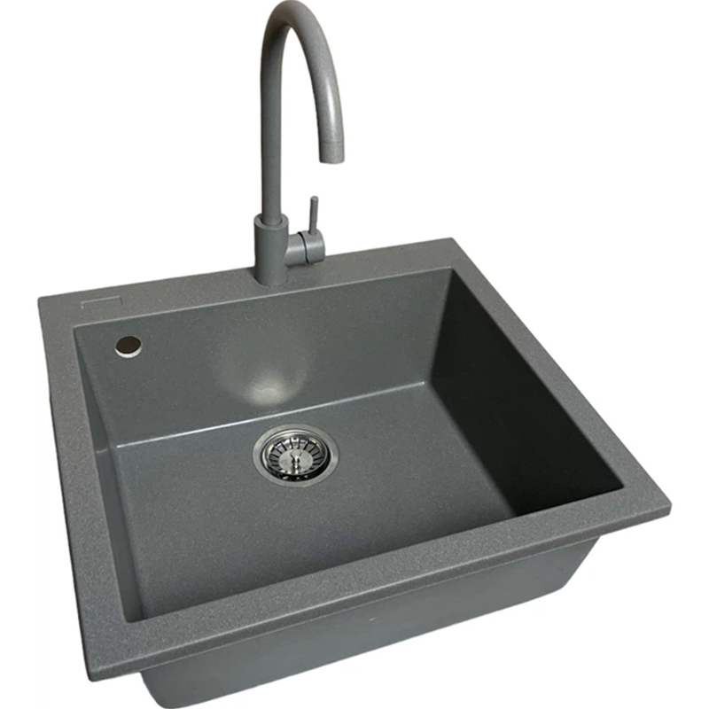 Мойка ADAMANT Univer Серый  + смеситель + дозатор + ополаскиватель стаканов + коландер (4824296106604) Дополнительно технология Solid Surface; термостойкая, выдерживающая высокие температуры до 280°С