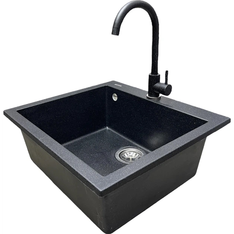 Мийка ADAMANT Univer Чорний + змішувач (4824296912103) Додатково технологія Solid Surface; термостійка, що витримує високі температури до 280 ° С