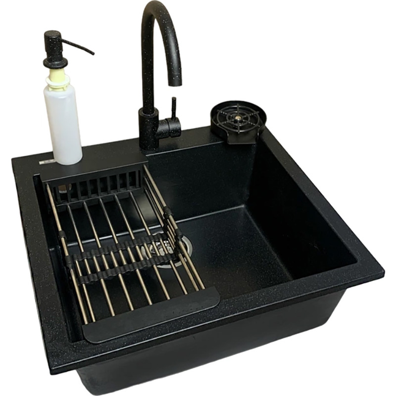 Мийка ADAMANT Univer Чорний + змішувач + дозатор + ополіскувач склянок + коландер (4824296106603)