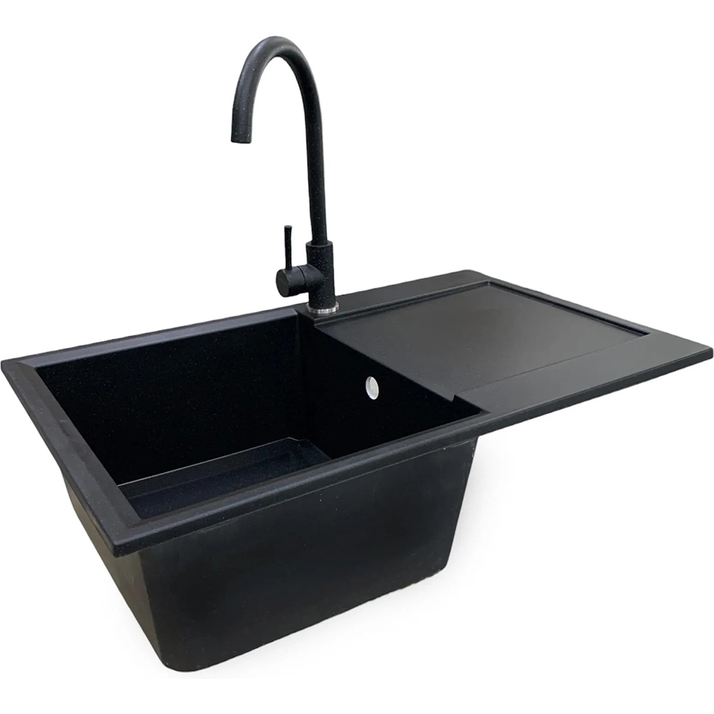 Мийка ADAMANT Horizon Black (000008549) Додатково з крилом; технологія Solid Surface; термостійка до 280 ° C; стійка до ударів та подряпин; непориста гігієнічна поверхня; безпечний екологічний матеріал; стійка до УФ-випромінювання, кислот і луг