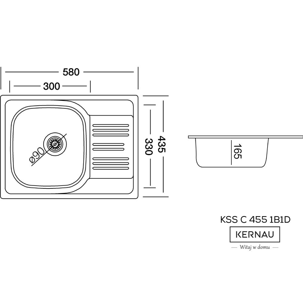 Мийка KERNAU KSS C 455 1B1D SMOOTH (РН016810) Матеріал AISI 304 - 18/10