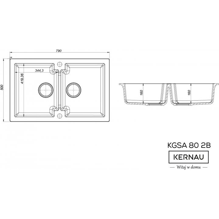 Мийка KERNAU KGS A 80 2B PURE WHITE Матеріал граніт