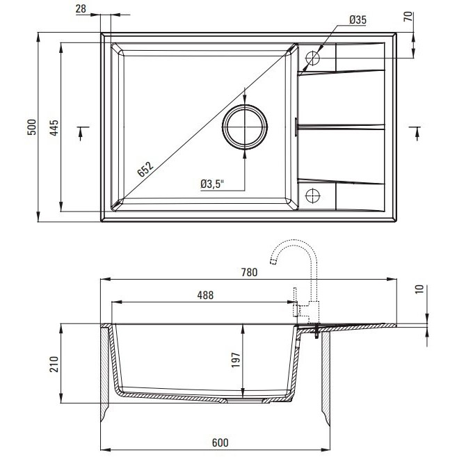 Мийка DEANTE Eridan Metal Graphite (ZQE_G11B) Спосіб монтажу накладний